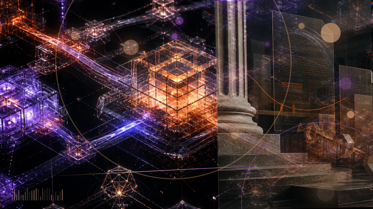 Conceptual illustration of a cryptocurrency exchange restructuring its operations during a prolonged market downturn