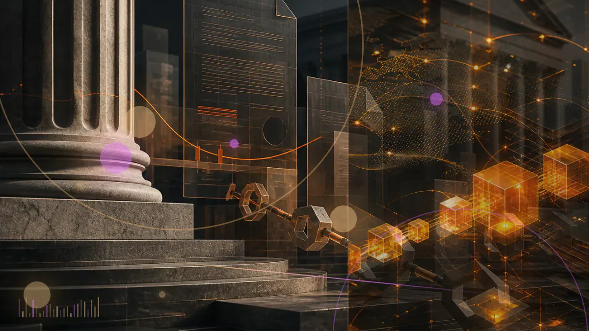 Conceptual illustration of institutional capital flowing into Bitcoin-mining chips and North American data-center infrastructure