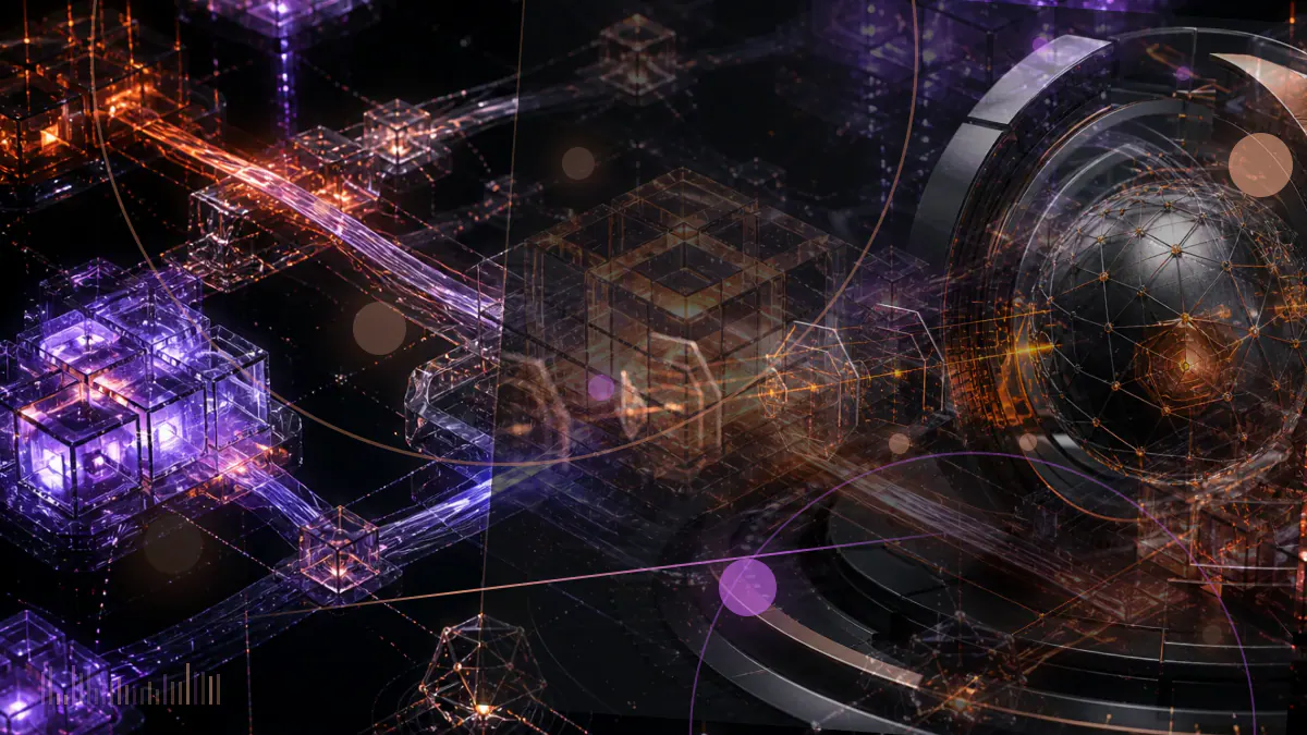 Conceptual illustration of Cardano network nodes rising into third place against a declining cryptocurrency market chart
