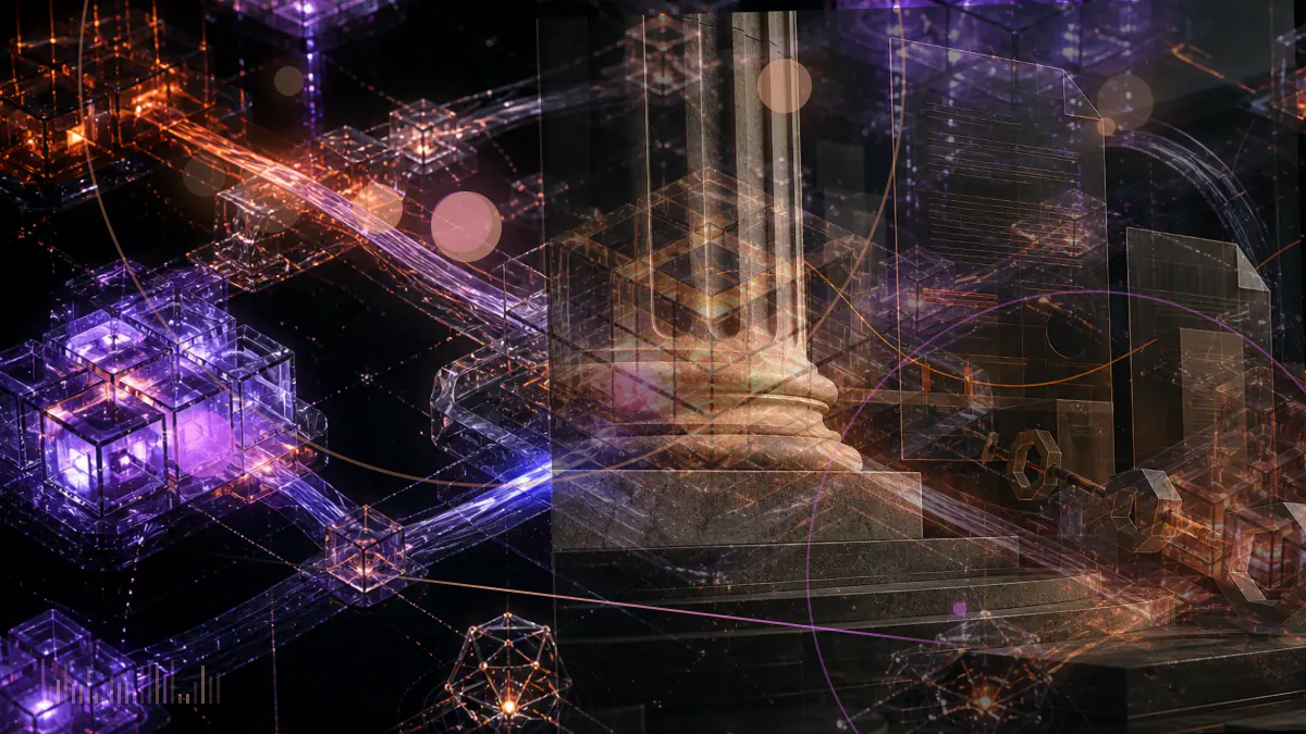 Conceptual illustration of the Cardano network crossing into the Conway era through an on-chain governance gateway