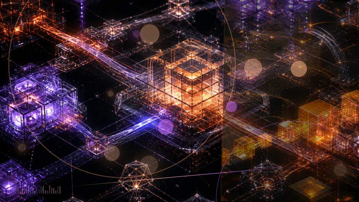 Conceptual Cardano network diagram showing disrupted relay and block-producing nodes reconnecting to the blockchain