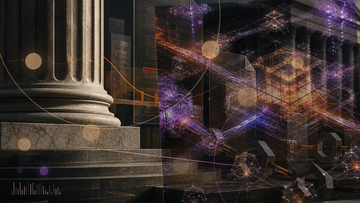 Conceptual illustration of a cryptocurrency lending network entering a court-supervised restructuring, with customer accounts separated from locked digital assets