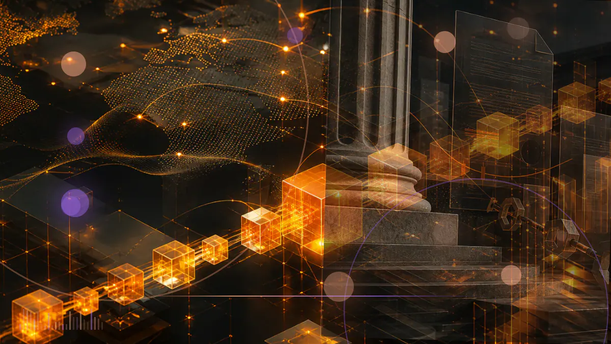 Conceptual illustration of digital assets stopped behind a closed liquidity gate as cryptocurrency markets decline