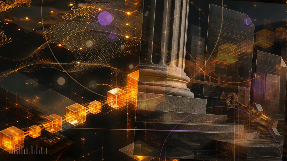 Conceptual illustration of a continuously illuminated derivatives exchange clock connected to digital-asset and traditional-market infrastructure