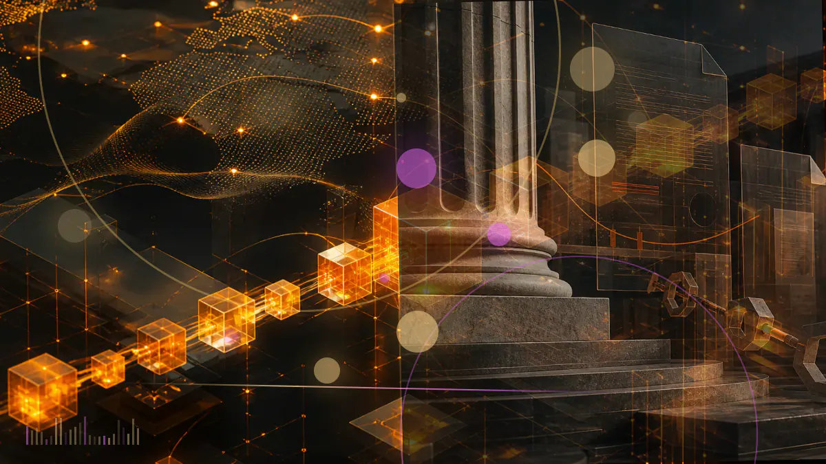 Conceptual cryptocurrency editorial illustration for CFTC staff published operational FAQs for crypto and blockchain activities
