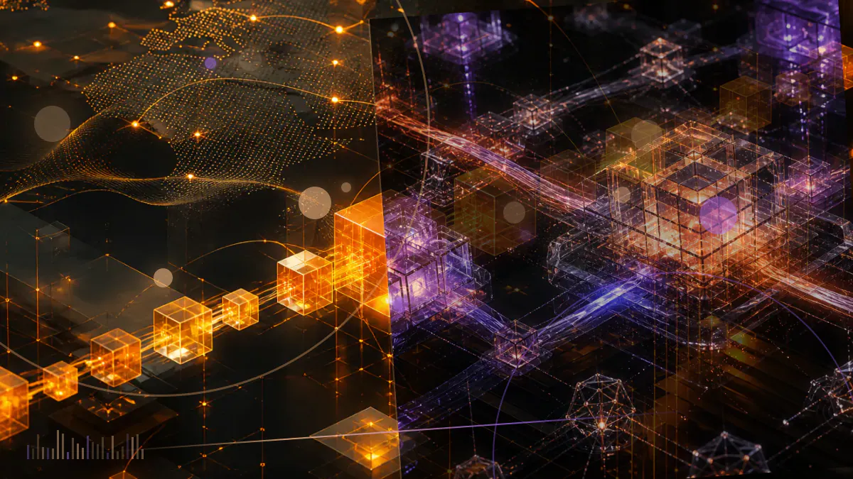 Conceptual illustration of stablecoin tokens moving through a regulated derivatives collateral network beside a federal ledger