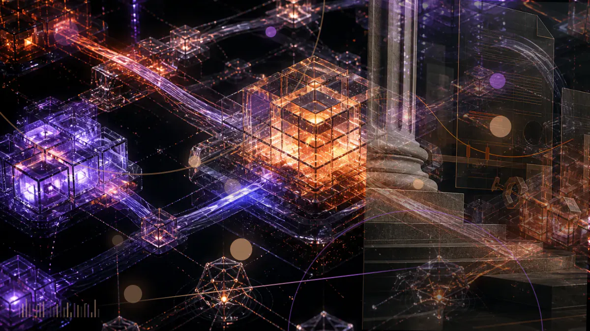 Conceptual illustration of a U.S. commodities regulator examining bitcoin futures data and a blockchain network before Congress