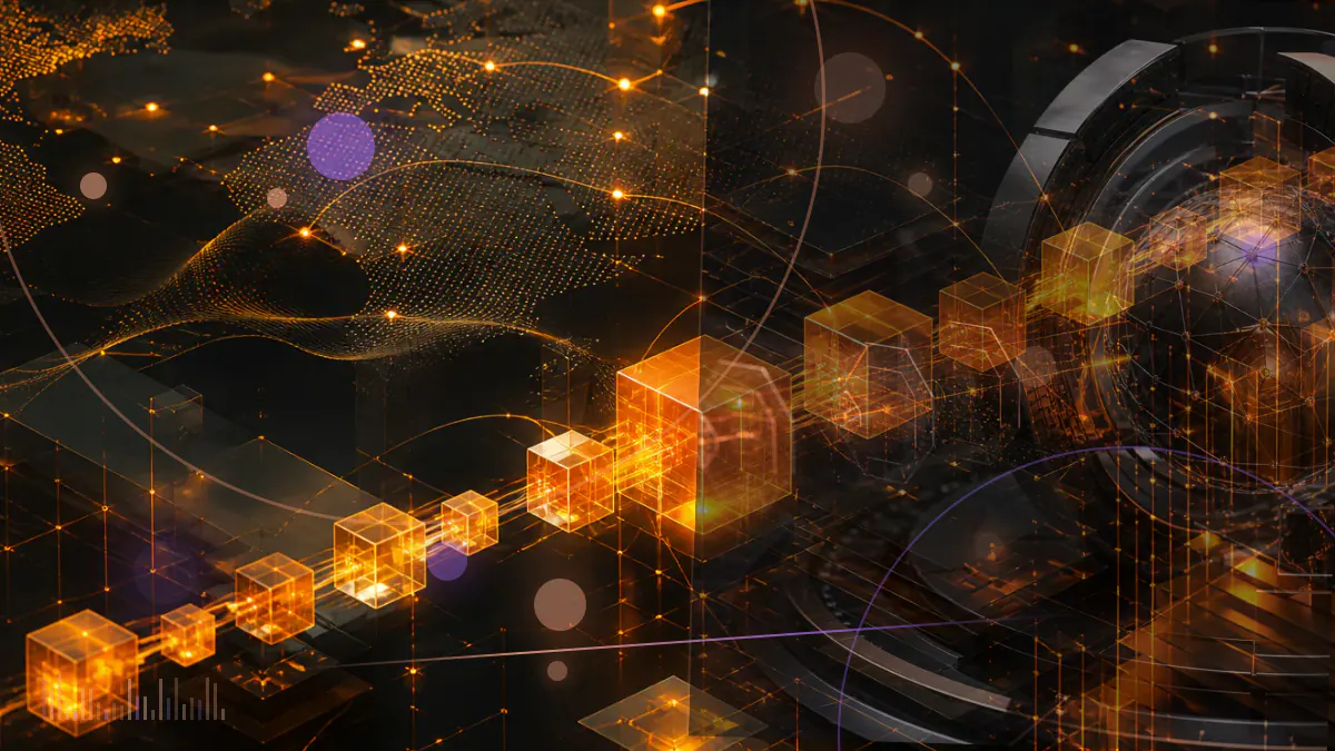 Conceptual illustration of a federal regulatory ledger connecting the CFTC, SEC and digital-asset trading networks