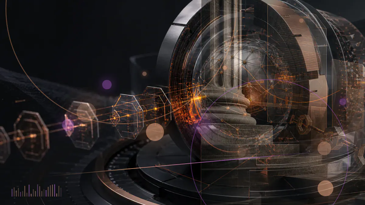 Conceptual illustration of bitcoin, ether and stablecoin tokens entering a regulated derivatives collateral system with custody and reporting controls