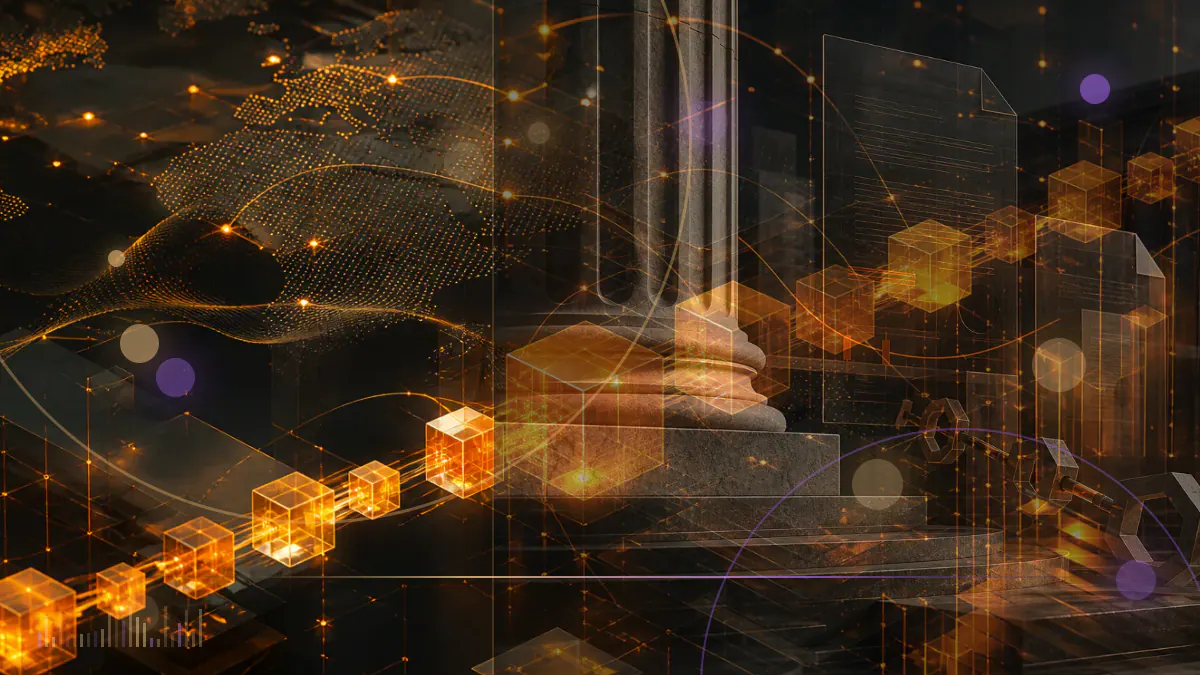 Conceptual illustration of a federal regulatory ledger connecting cryptocurrency markets, derivatives exchanges and public-comment channels