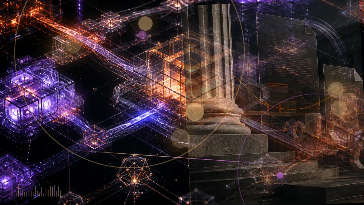 Conceptual illustration of a regulated LedgerX cryptocurrency derivatives venue connected to the CFTC and the Bitcoin network