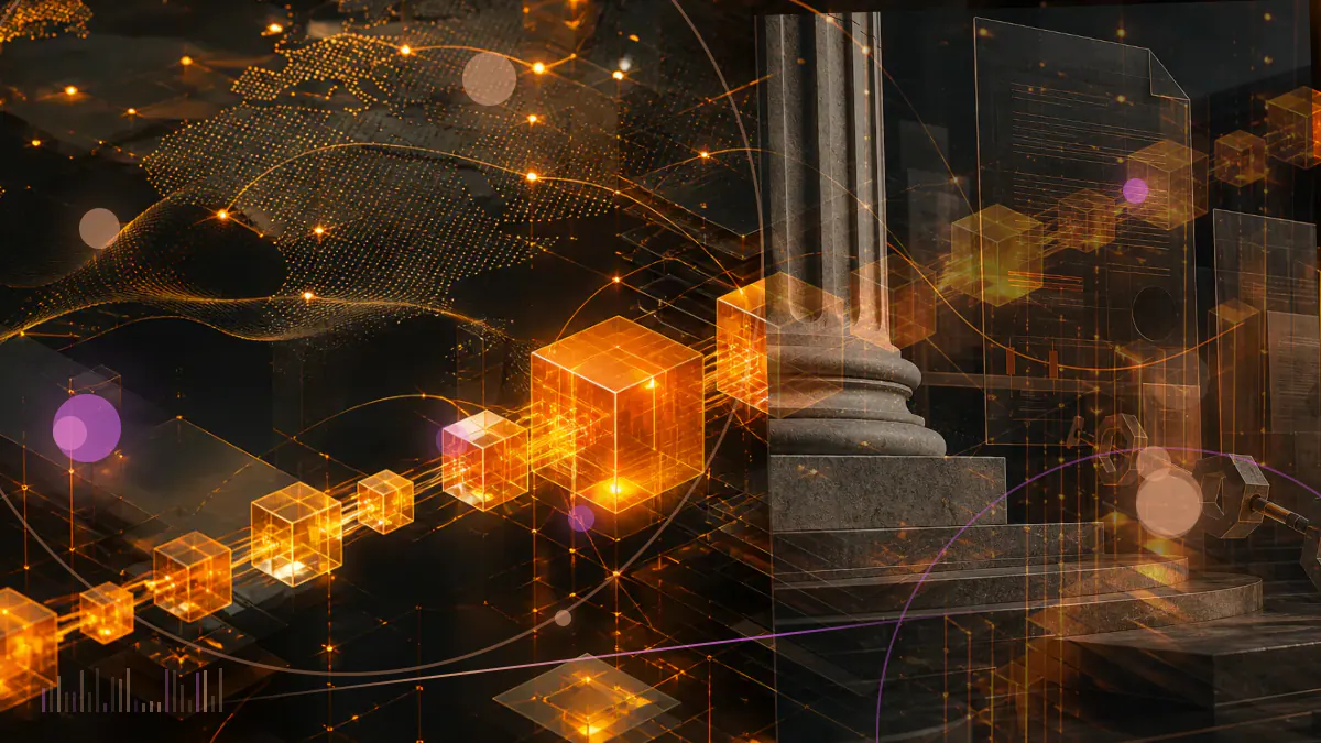 Conceptual illustration of stablecoin tokens and tokenized securities moving into a regulated derivatives collateral system