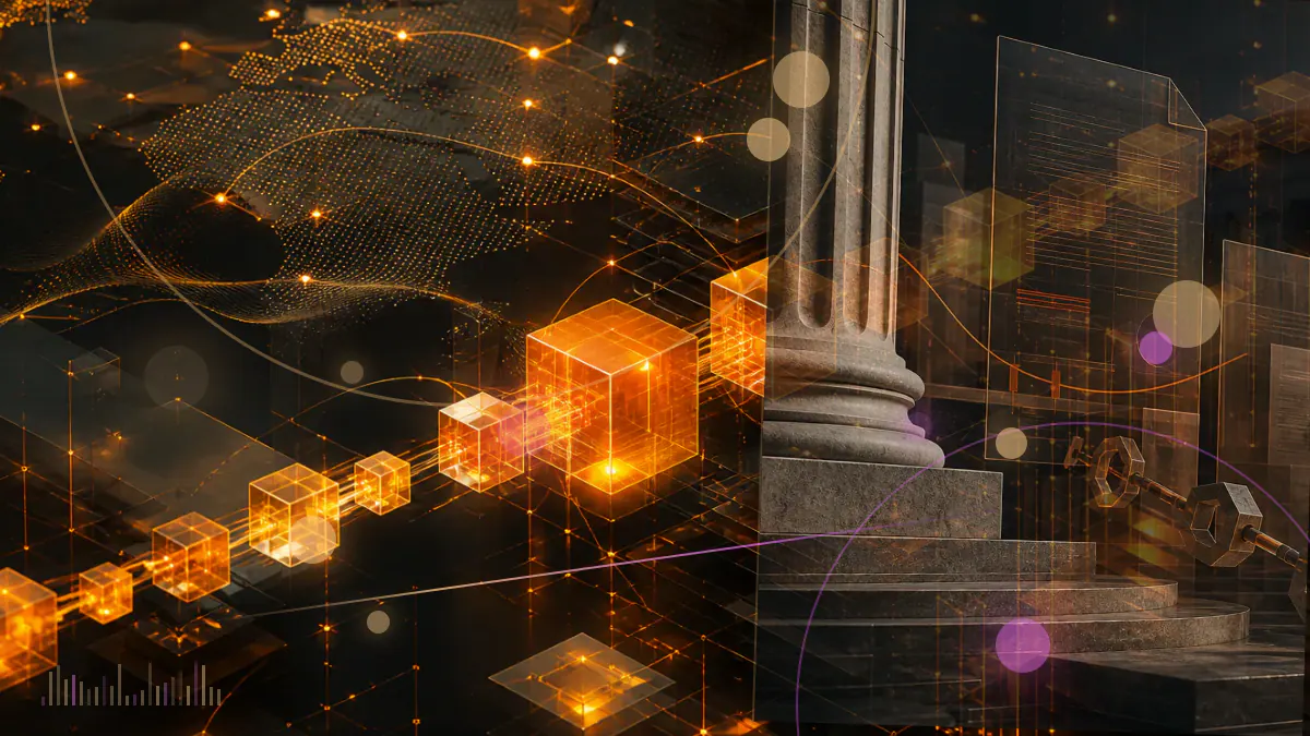 Conceptual illustration of a federal court order overlaying bitcoin and litecoin symbols with regulatory enforcement lines