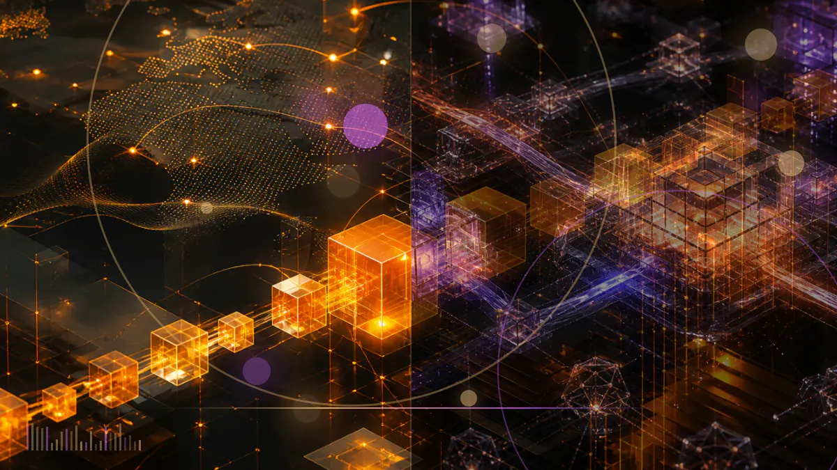 Conceptual illustration of LINK tokens entering an Ethereum smart contract connected to an oracle data feed and alerting network
