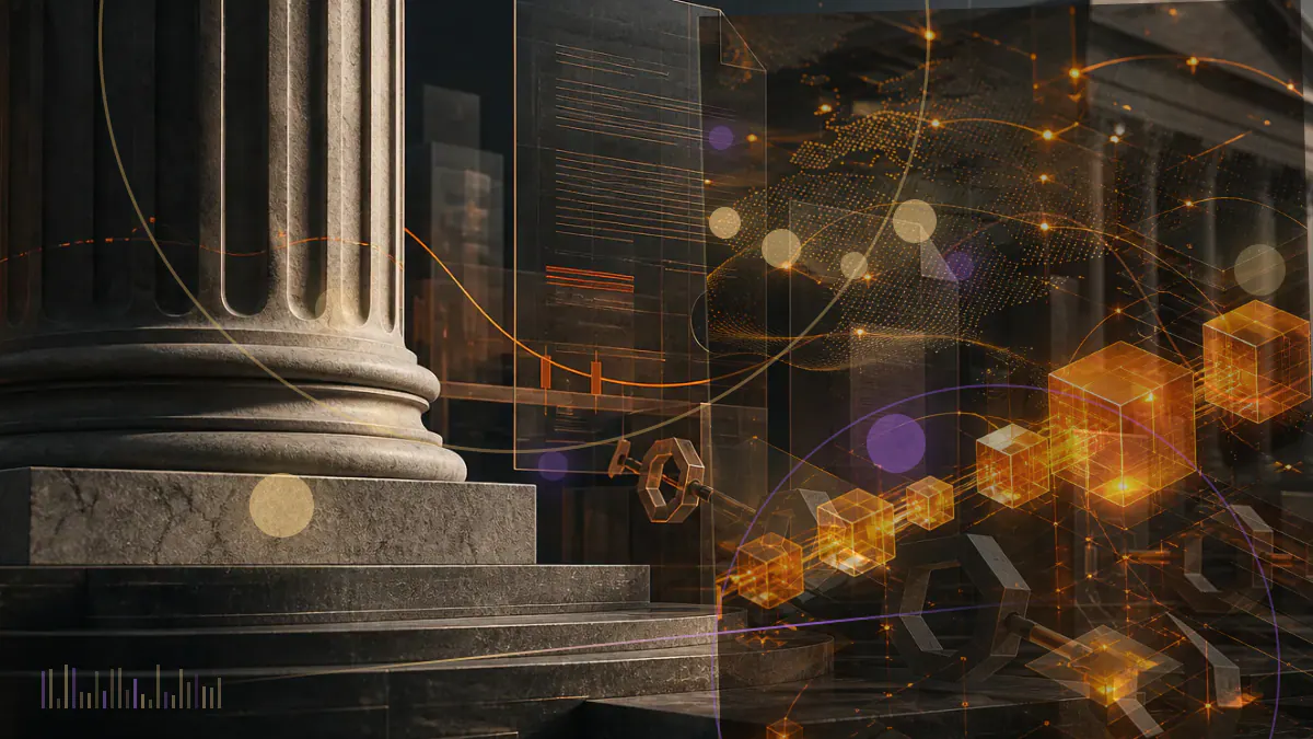 Conceptual illustration of Changpeng Zhao’s public path branching from Binance toward education, philanthropy and decentralized technology investment