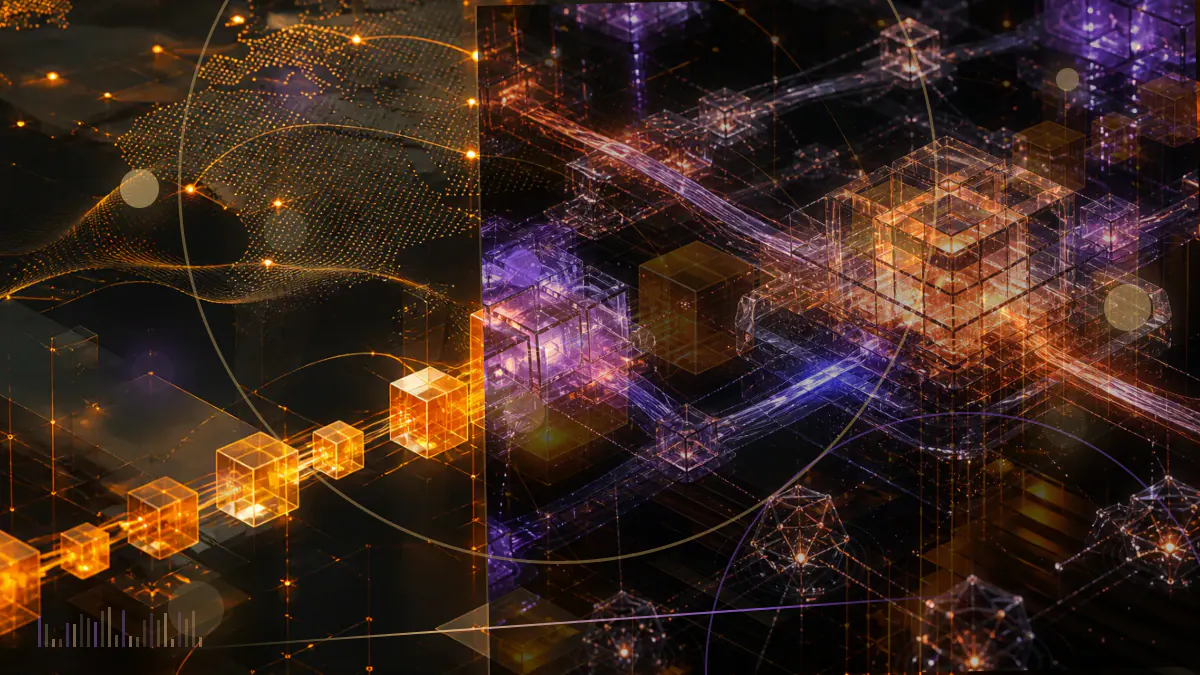 Conceptual illustration of cryptocurrency networks separated from Chinese banking, payment and internet-platform channels by a regulatory barrier