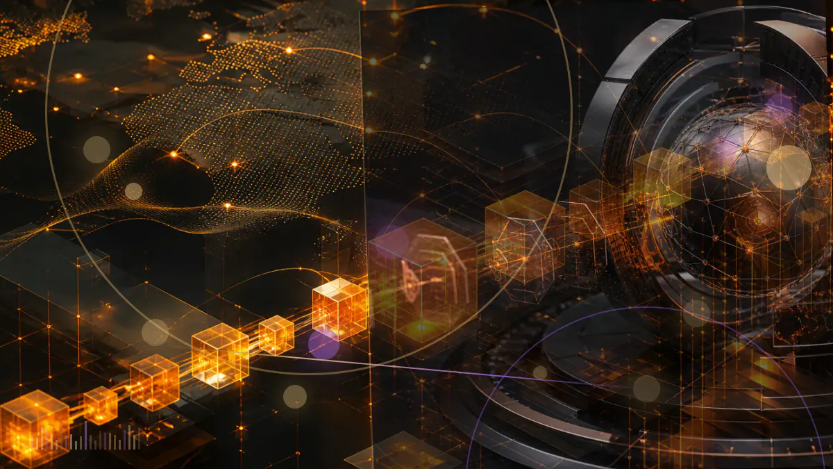 Conceptual illustration of institutional validator nodes surrounding Circle’s Arc blockchain network