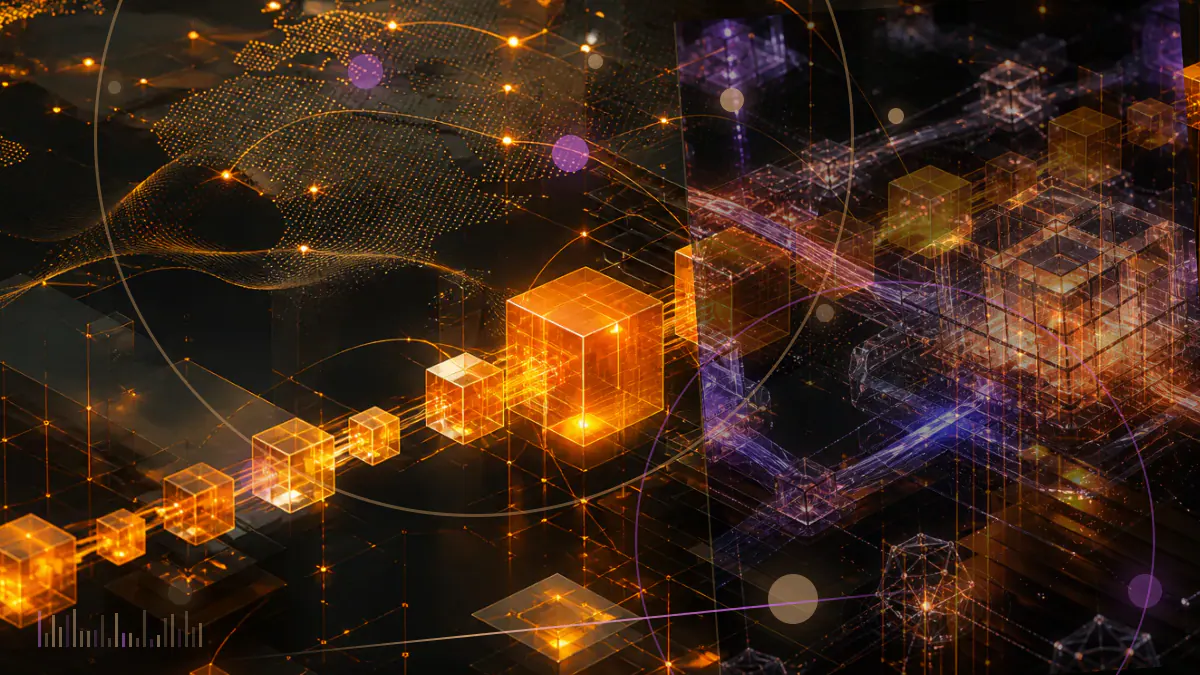 Conceptual illustration of a digital dollar token connected to business accounts, payment cards and software interfaces