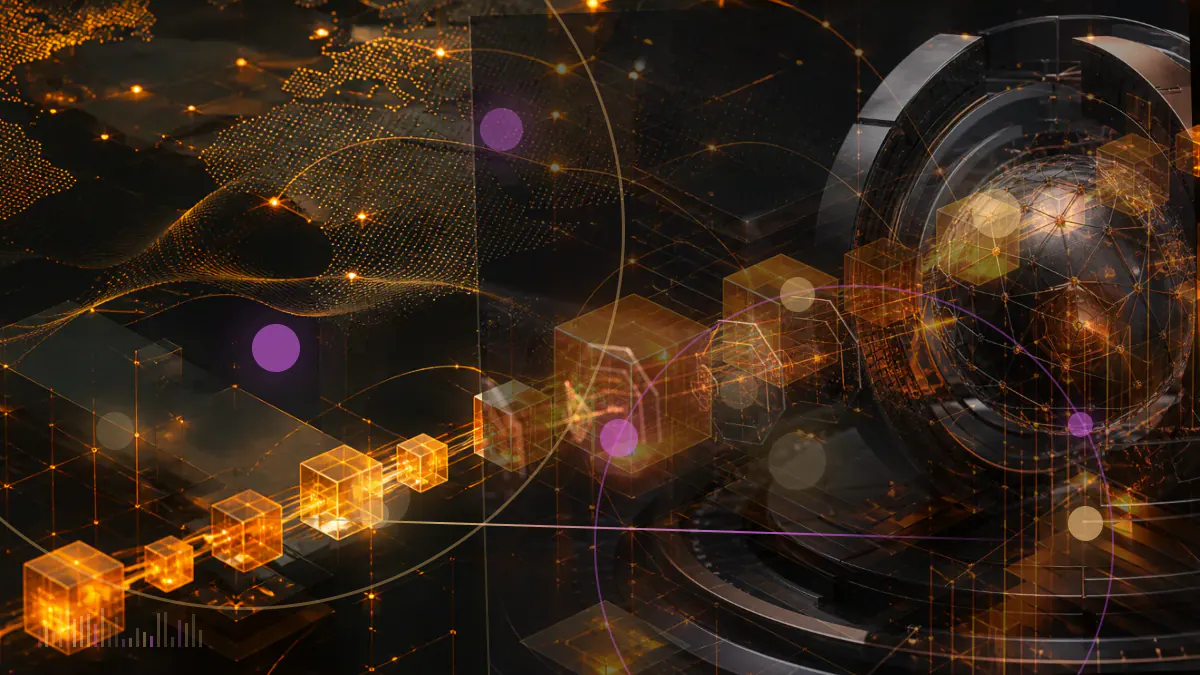 Conceptual illustration of regulated securities documents connecting to a digital-asset network