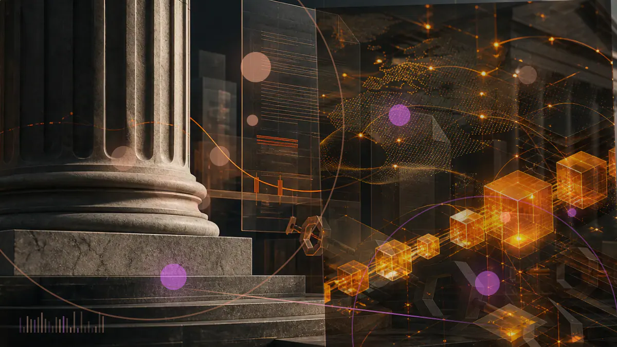 Conceptual illustration of a digital dollar moving through interconnected nodes on Circle’s proposed Arc blockchain