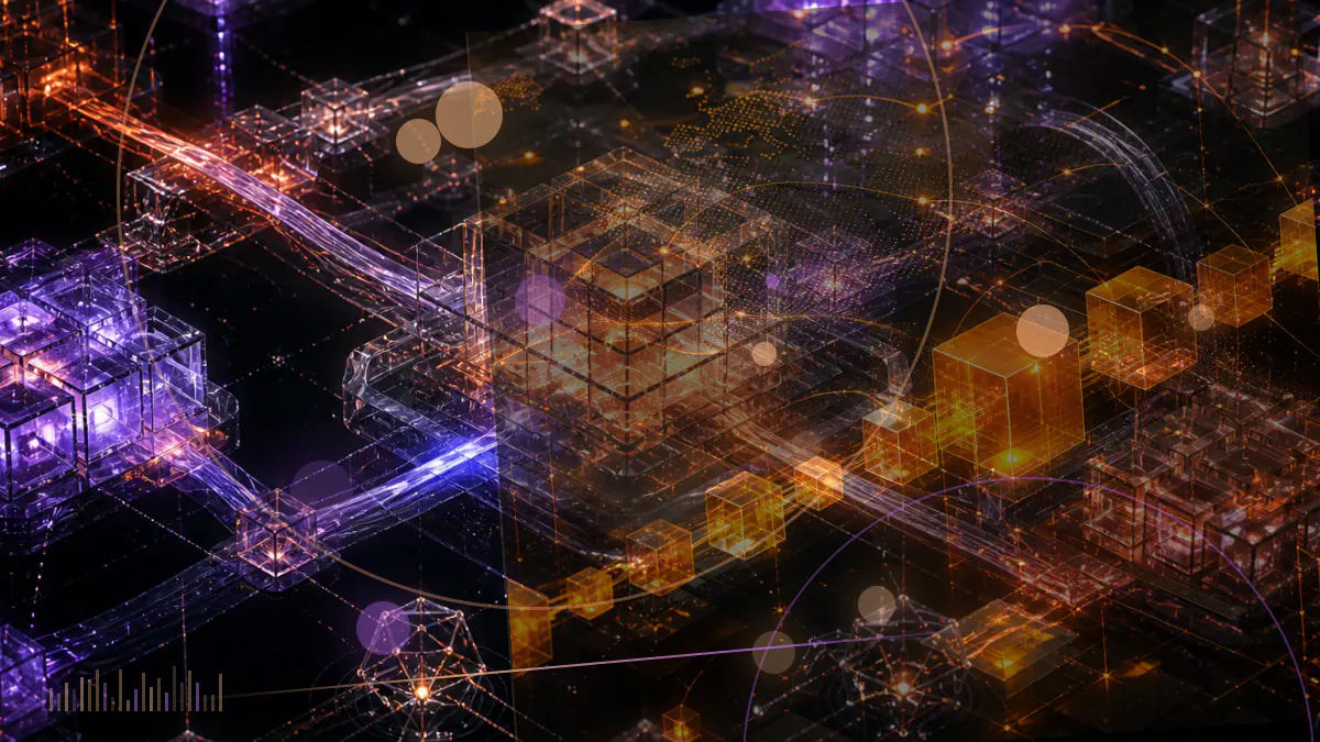 Conceptual illustration of USDC tokens circulating around a reserve ledger and institutional financial network
