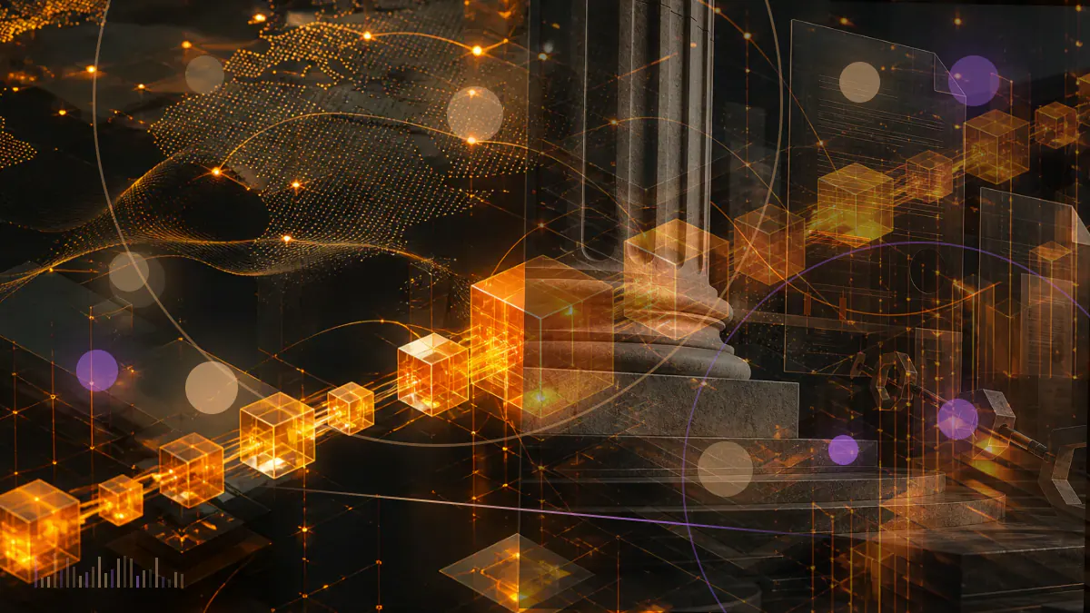 Conceptual illustration of institutional Bitcoin futures contracts moving through a regulated derivatives exchange