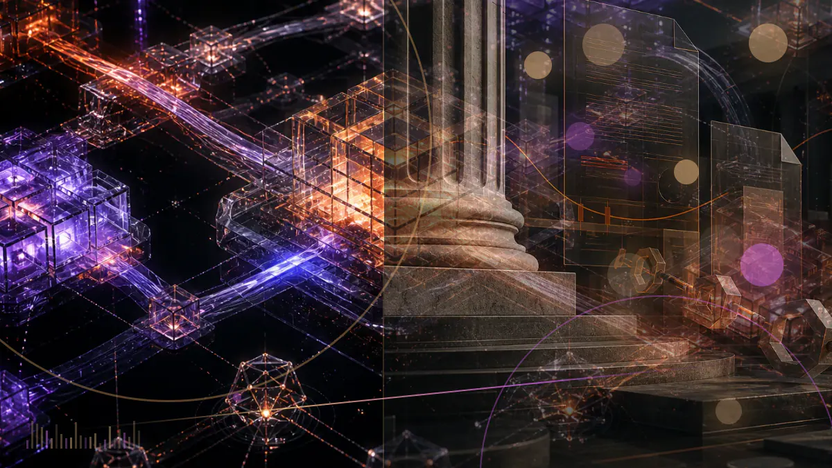 Conceptual illustration of a five-bitcoin CME futures contract branching into regulated call and put options