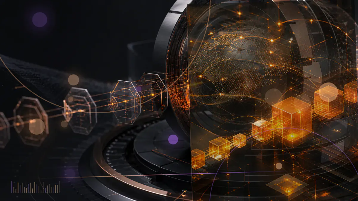 Conceptual illustration of a cryptocurrency trading network connecting to regulated securities-market infrastructure