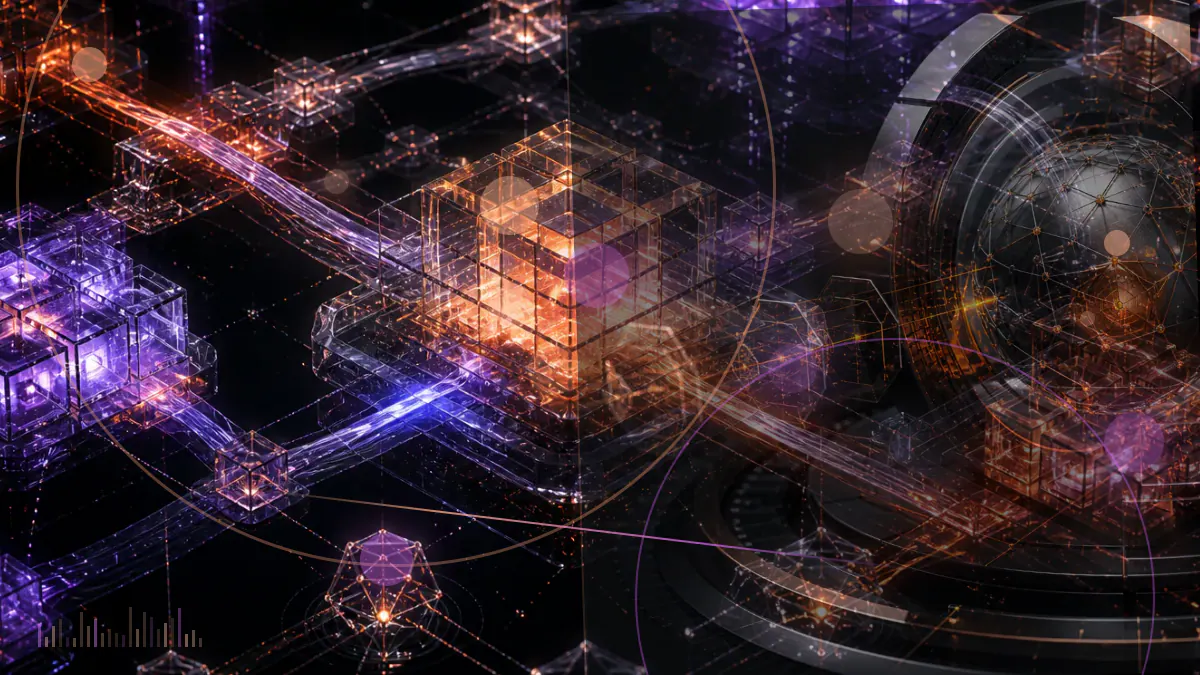 Conceptual illustration of a Bitcoin Cash network dividing into competing protocol paths behind a suspended exchange order book