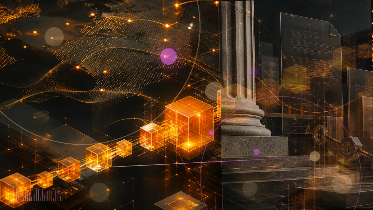 Conceptual illustration of cryptocurrency moving from a digital fund to recipients across a global network