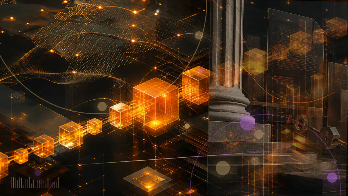 Conceptual illustration of regulated cryptocurrency futures contracts passing through a structured U.S. derivatives-market gateway