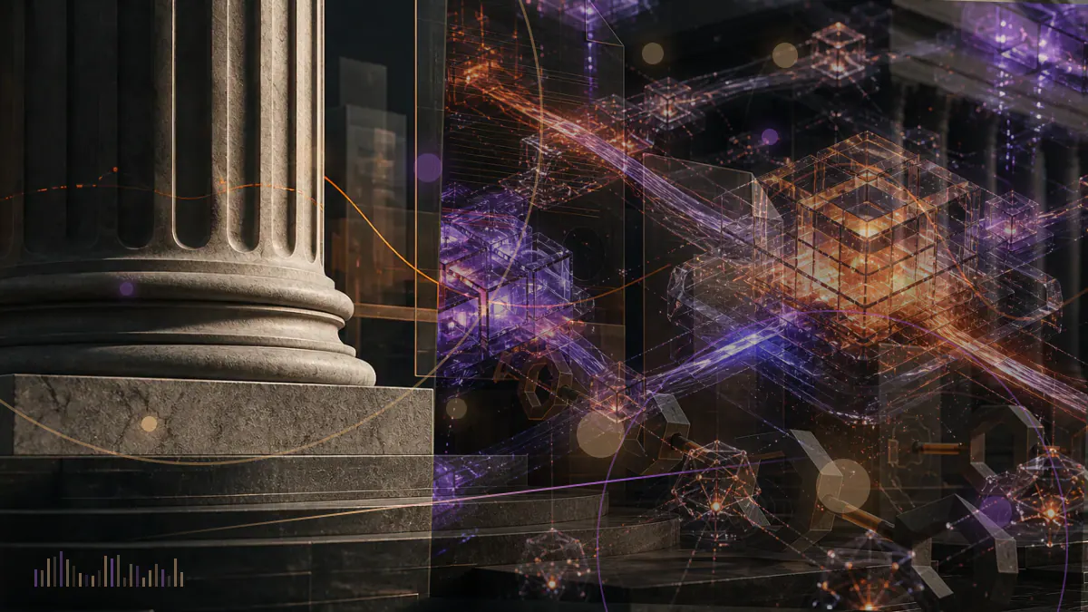 Conceptual illustration of institutional cryptocurrency custody, trading and market infrastructure connected around the Coinbase suite
