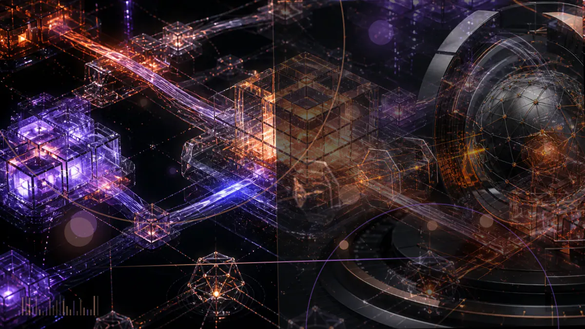 Conceptual illustration of Ethereum-linked NFT tiles connecting to a digital marketplace and social profiles