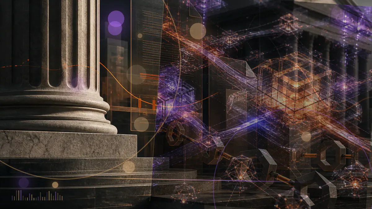 Conceptual illustration of a Coinbase exchange ledger entering the Nasdaq public market through an SEC registration filing