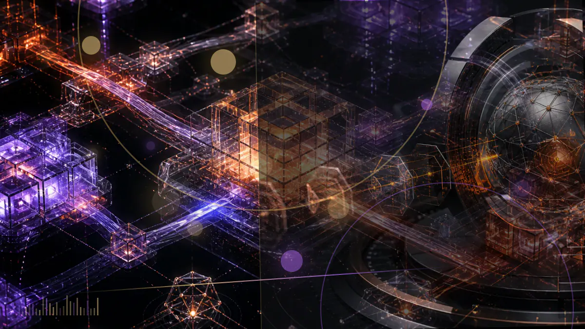 Conceptual illustration of a cryptocurrency exchange ledger rising toward a public stock-market listing