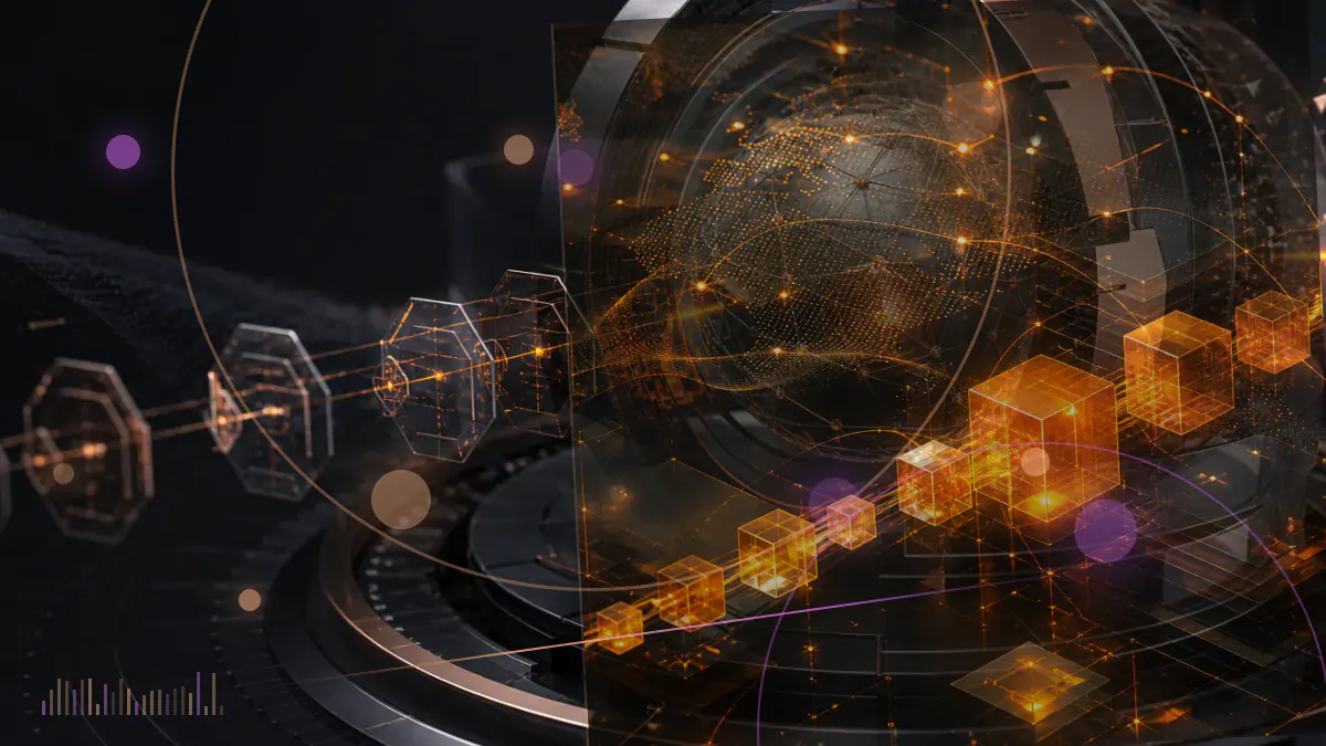 Conceptual illustration of a cryptocurrency exchange ledger connecting trading activity, bitcoin ETF custody, USDC and blockchain infrastructure