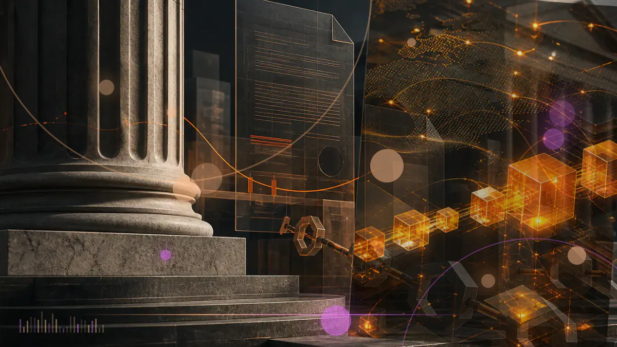 Conceptual illustration of a cryptocurrency exchange ledger showing contracting trading volume and a deep quarterly loss