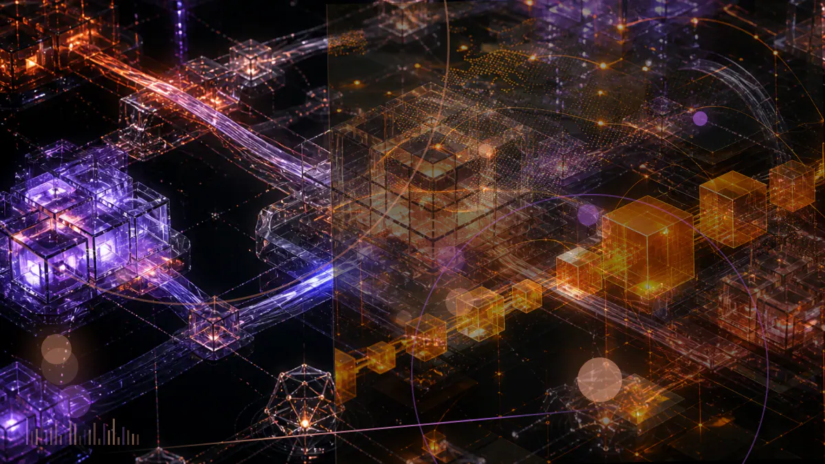 Conceptual illustration of a cryptocurrency exchange earnings statement split between trading operations and rising digital-asset valuations