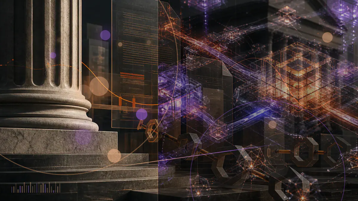 Conceptual illustration of cryptocurrency trading activity receding across an institutional exchange ledger
