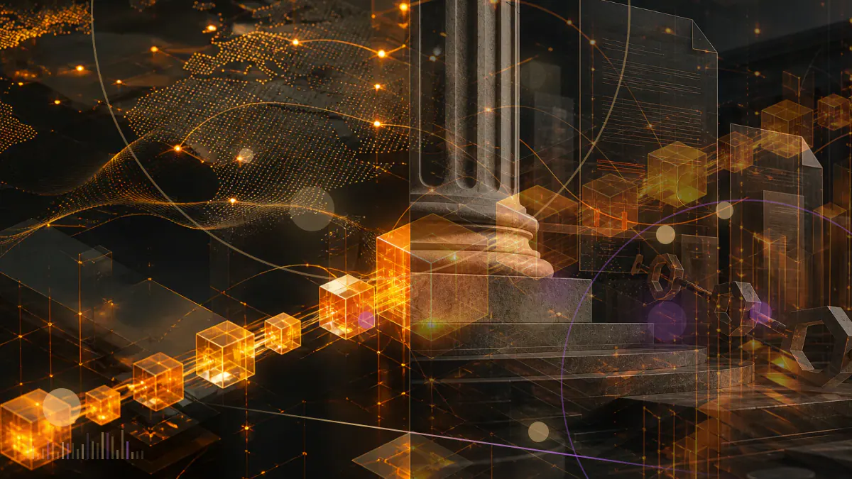 Conceptual illustration of Hawaii linked to a cryptocurrency exchange through an opened regulatory gateway