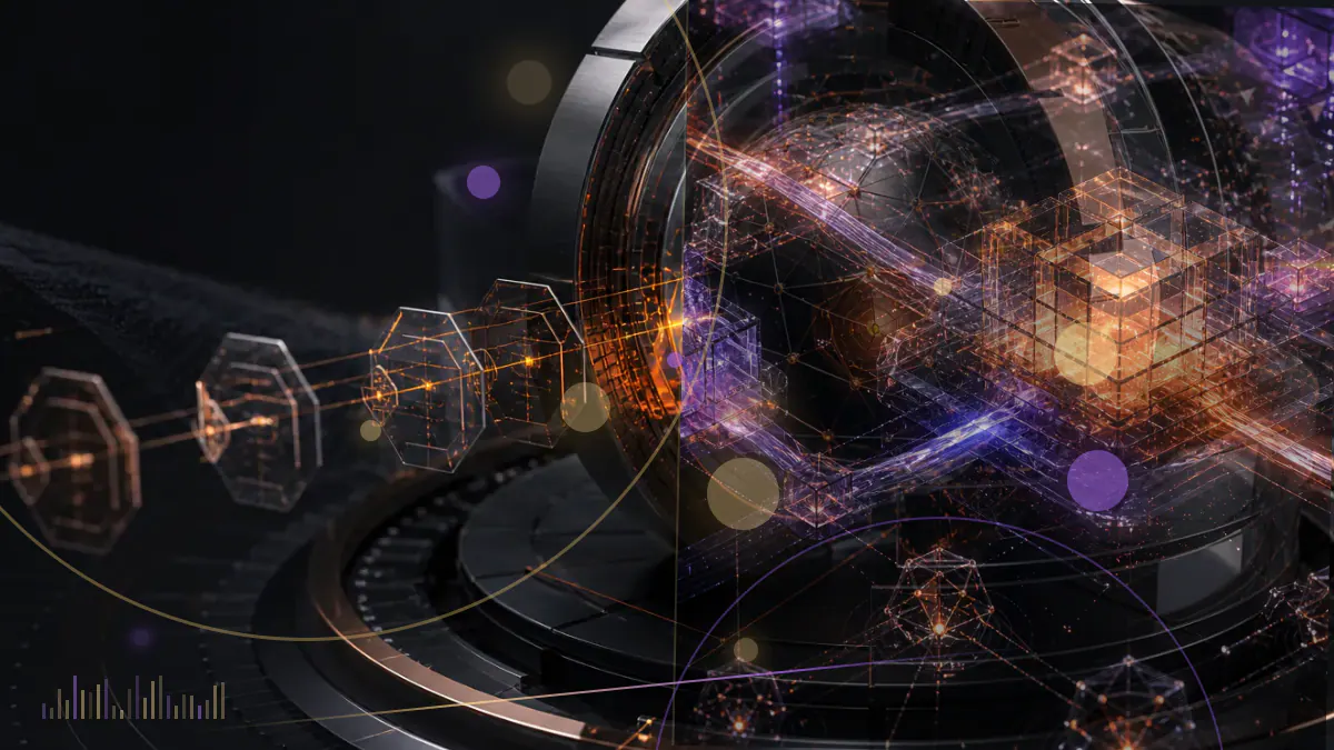 Conceptual illustration of a cryptocurrency exchange interface crossing into a Nasdaq-style public market grid