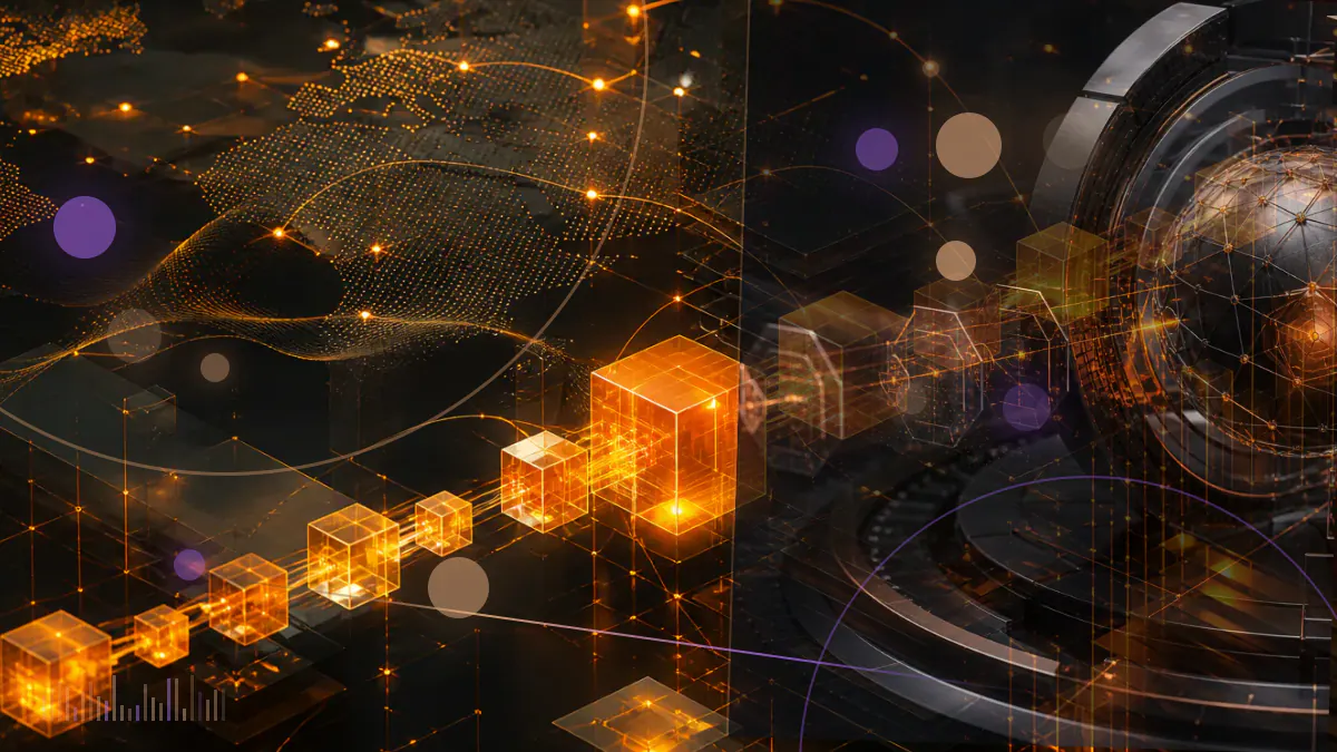 Conceptual illustration of capital flowing from a cryptocurrency exchange into a network of early-stage blockchain companies