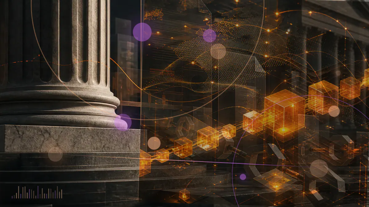 Conceptual illustration of multiple cryptocurrency exchanges feeding price data into seven institutional benchmark gauges