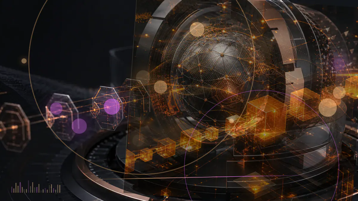 Conceptual illustration of five cryptocurrency price indices receiving data from a changing network of digital-asset exchanges