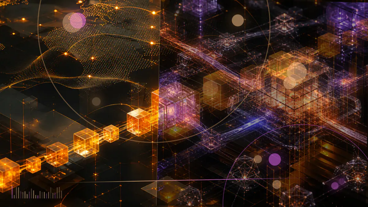Conceptual illustration of a fractured cryptocurrency exchange network with isolated token nodes and a falling market chart