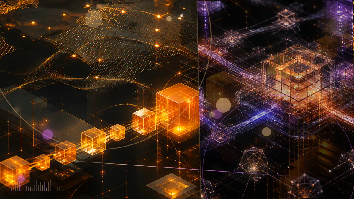 Conceptual illustration of digital tokens passing through a Colorado regulatory framework for consumptive blockchain services