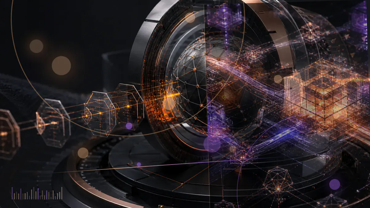 Conceptual illustration of a digital wallet and institutional blockchain infrastructure branching into two connected organizations.