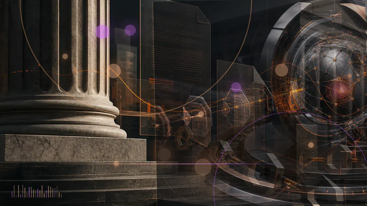 Conceptual illustration of bitcoin-mining computers operating behind a court-supervised restructuring ledger