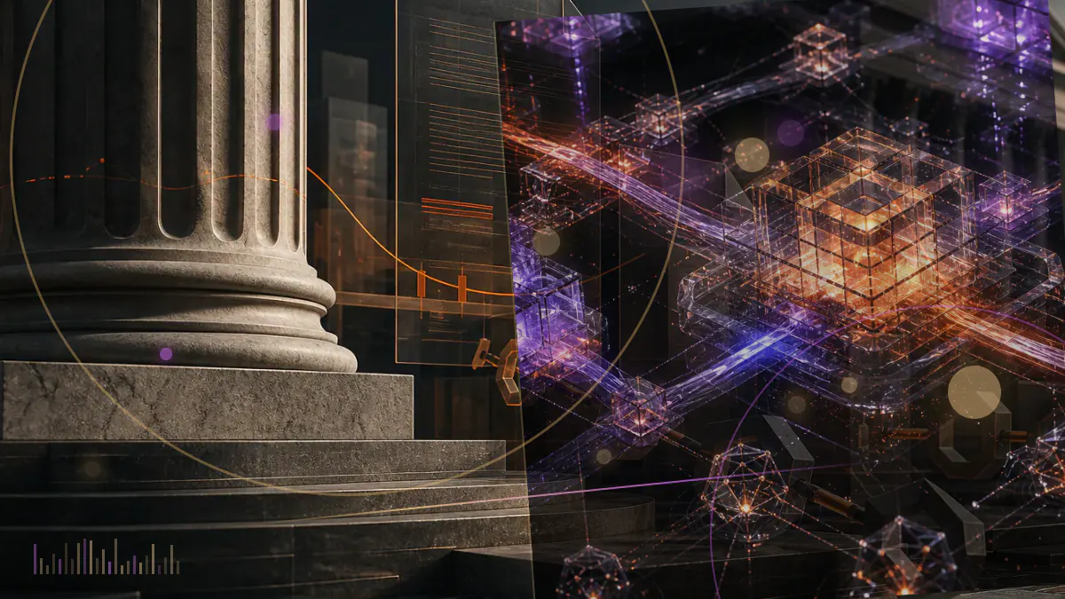 Conceptual illustration of interconnected Cosmos Hub validators coordinating a blockchain software upgrade