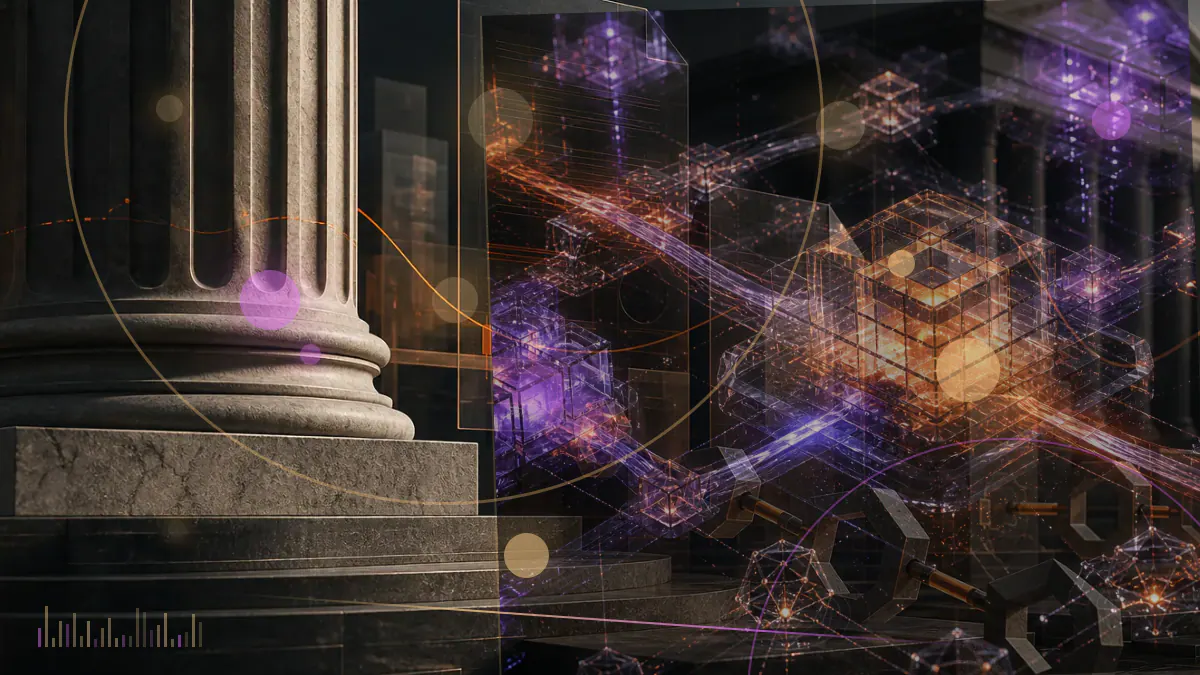 Conceptual illustration of blockchain nodes preparing for a coordinated Cronos network upgrade